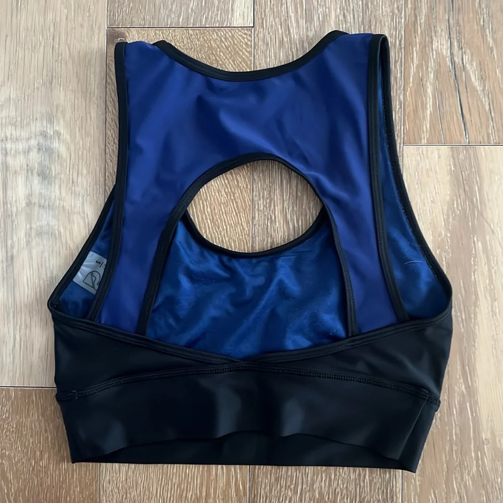 P.E Nation Navy Blue and Black Sports Bra with Red Logo
